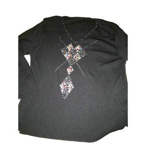 Large and Small Beaded Colorful Heart and Diamond Decorated Black Sweater size X